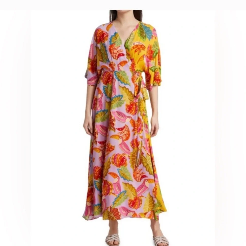 chinese dress ladies Pink Leaves Maxi Dress – FARM Rio